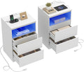 Nightstands Set of 2 with Charging Station, LED Lights, Hidden Drawer, Modern by Draelibor