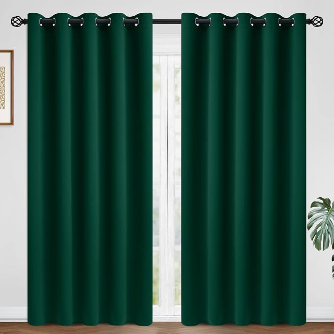 COSVIYA Grommet Room Darkening Dark Green Curtains 84 inch Long by COSVIYA