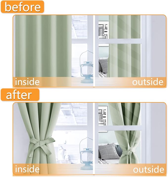 Blackout Curtains for Bedroom, 52 x 63 Inches Length, Seafoam Green | Thermal - Image 4