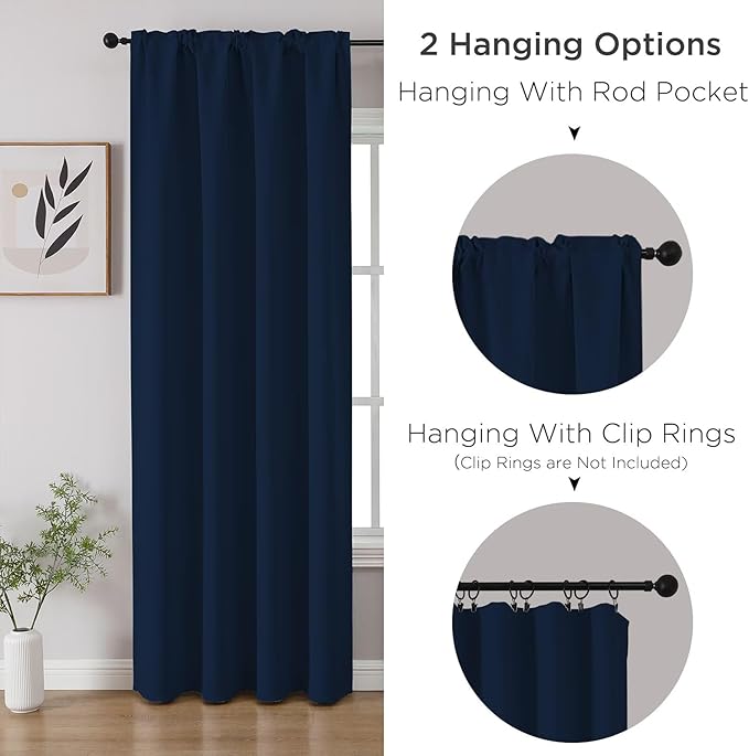 CUCRAF Navy Blue Blackout Curtains 45 inch Length 2 Panels Set, Rod Pocket Room - Image 3