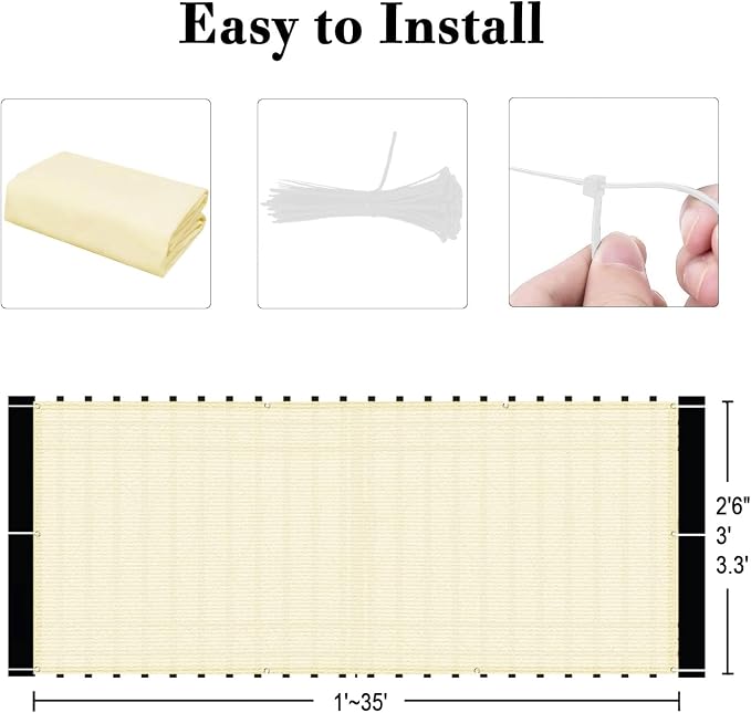 3'x14' Butter Cream Balcony Privacy Screen Fence 90% UV Block | 90% privacy - Image 3