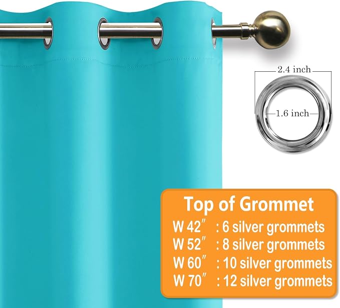Grommet Blackout Curtains for Bedroom, 70 x 63 Inches, Turquoise | Thermal - Image 5