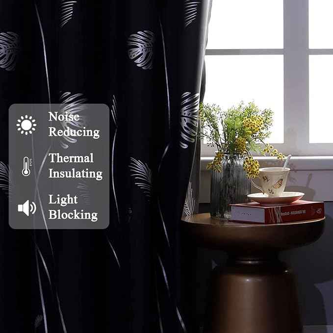 Curtain for Sliding Glass Door 100W x 96L Inch Silver Palm Tree Printed Curtain - Image 6