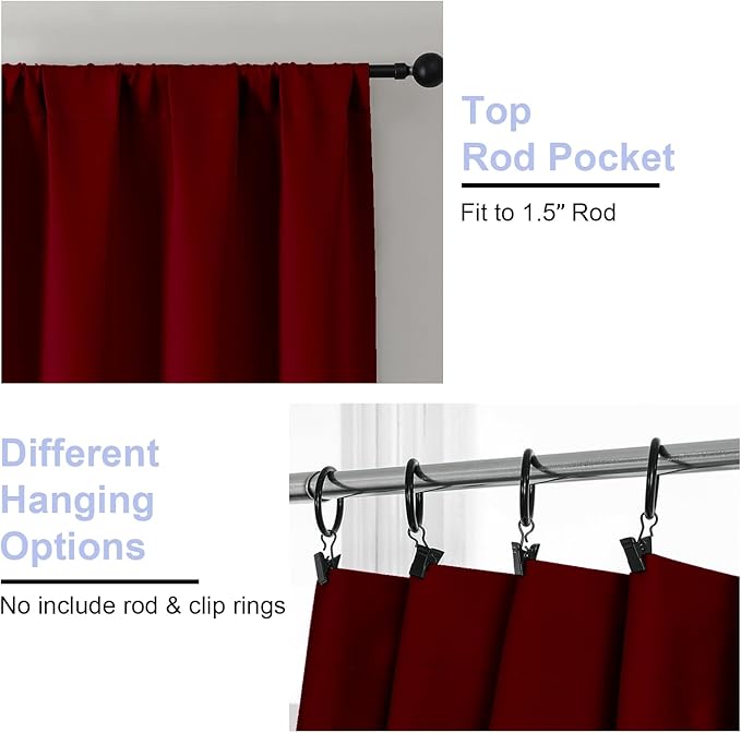 Simplebrand Ava Red Short 36 Inches Blackout Curtain 2 Panels Set, Half Window - Image 4