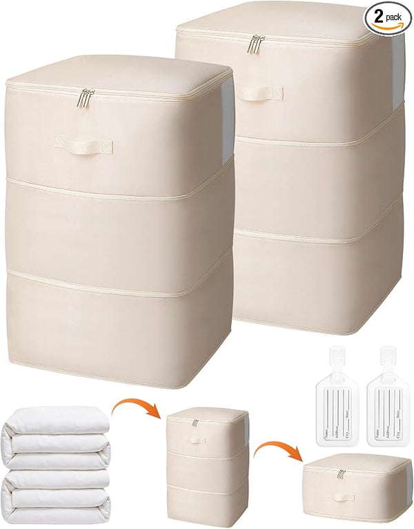 2 Pack Comforter Storage Bag, 204L Blanket Storage Bags Self Compression by Besslly