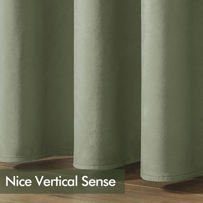 MIULEE Velvet Curtains Sage Green 52 x 90 Inch Length Set of 2 | Grommet Drapes - Image 6
