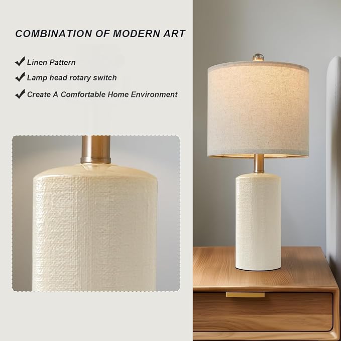 G-SAFAVA 20.25'' Ceramic Table Lamps Set of 2 Small Farmhouse Bedside lamp - Image 2