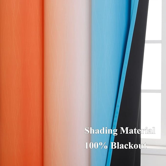 Ombre Orange and Blue Blackout Curtains 52Wx45L Inch Long | Gradient Curtains - Image 5