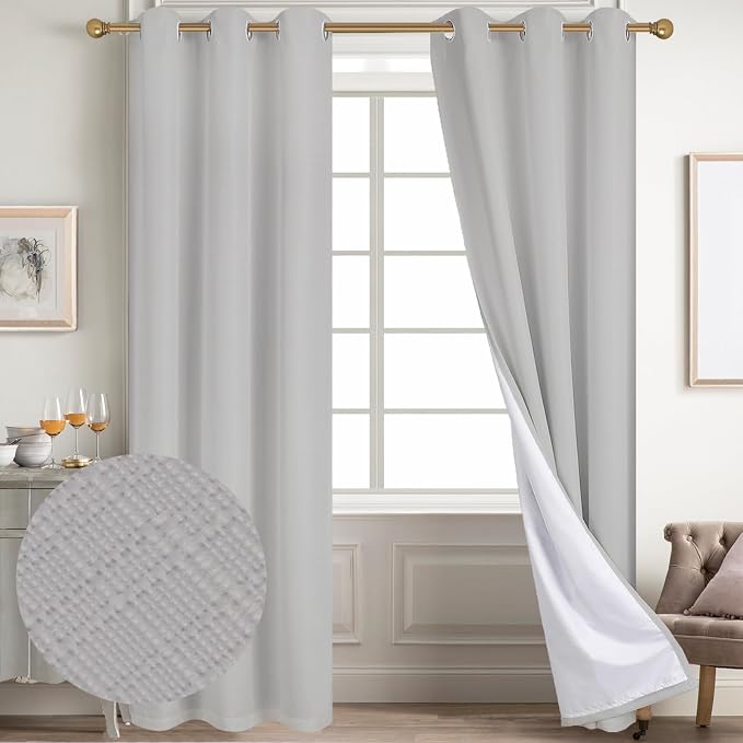 Diraysid 100% Blackout Curtains Light Grey Linen Curtains - Image 2