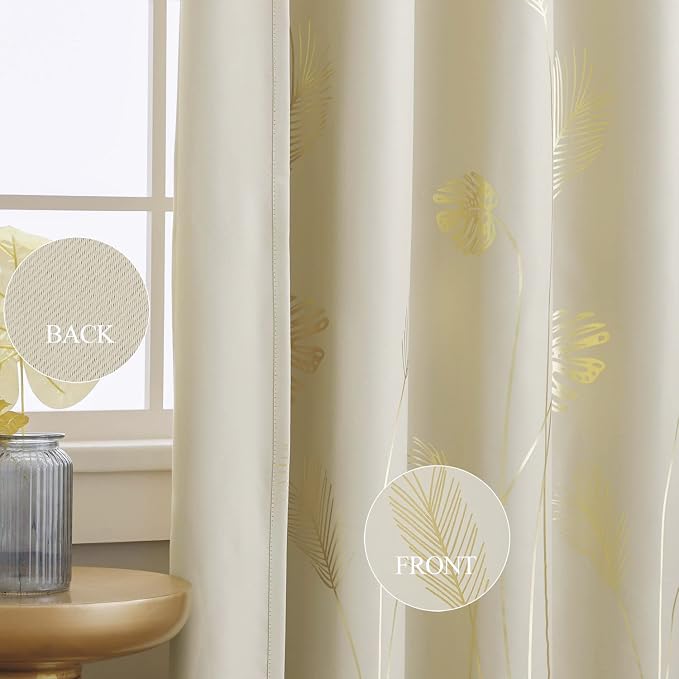 Drape for Living Room 100W x 84L Inch Length Elegant Gold Palm Tree Designed - Image 5