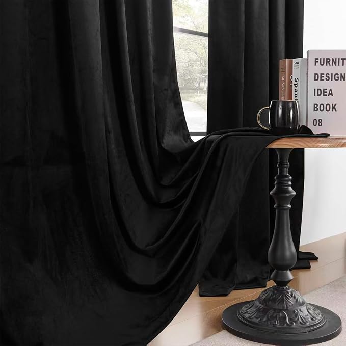 Timeper Black Velvet Curtains 120 inches 2 Panels, Back Tab & Rod Pocket - Image 6