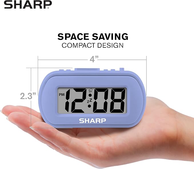 Sharp Battery Alarm Clock with Soft-Touch Case and Blue Backlight, Lavender | - Image 6