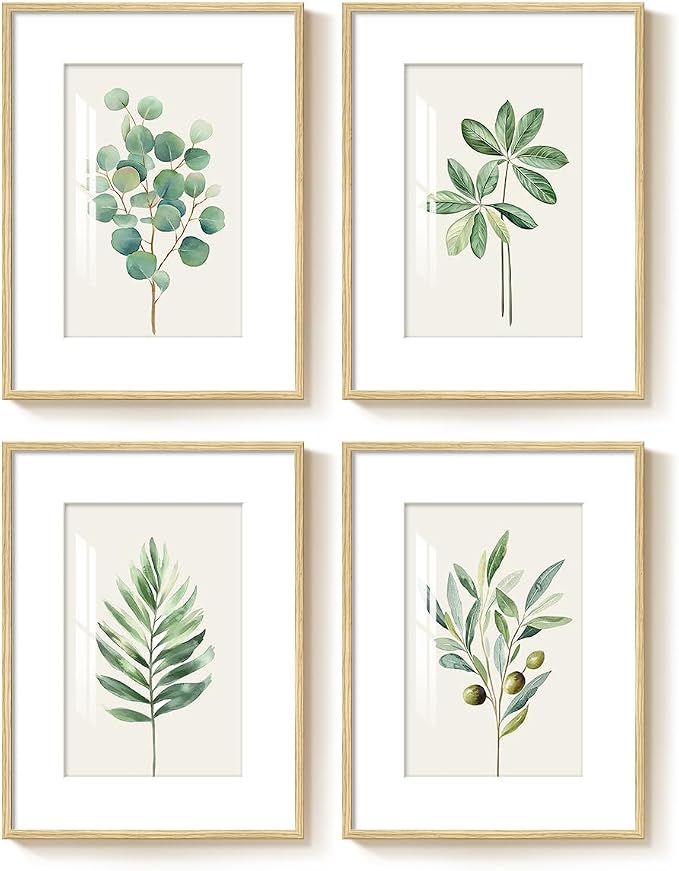 Framed Minimalist Sage Green Botanical Bedroom Wall art, 4 Piece 12x16 In | - Image 8