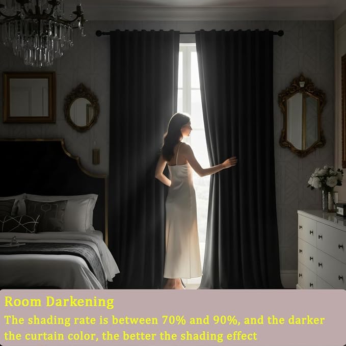 Timeper Black Velvet Curtains 120 inches 2 Panels, Back Tab & Rod Pocket - Image 5