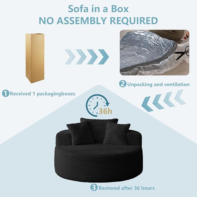 55'' Oversized Round Lounge Chaise Chair, Corduroy Upholstered Indoor Chaise - Image 7