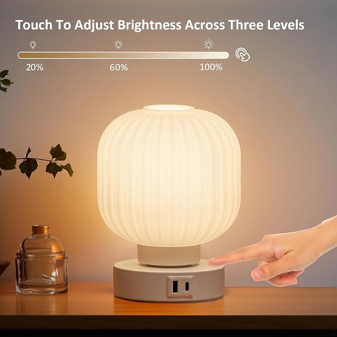 Elenhome Touch Bedside Glass Table Lamp Set of 2 - Image 3