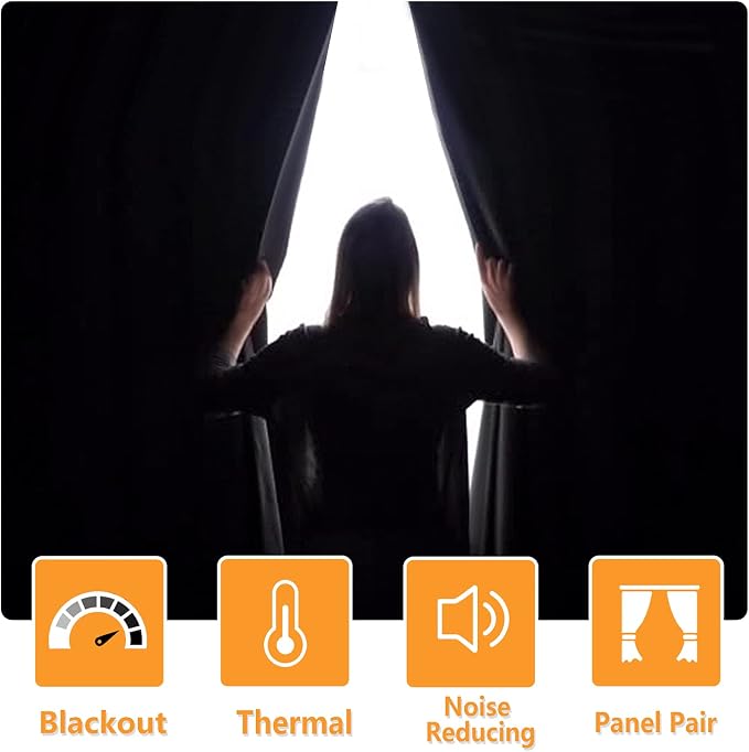 Grommet Blackout Curtains for Bedroom, 70 x 84 Inches, Dark Grey | Thermal - Image 2