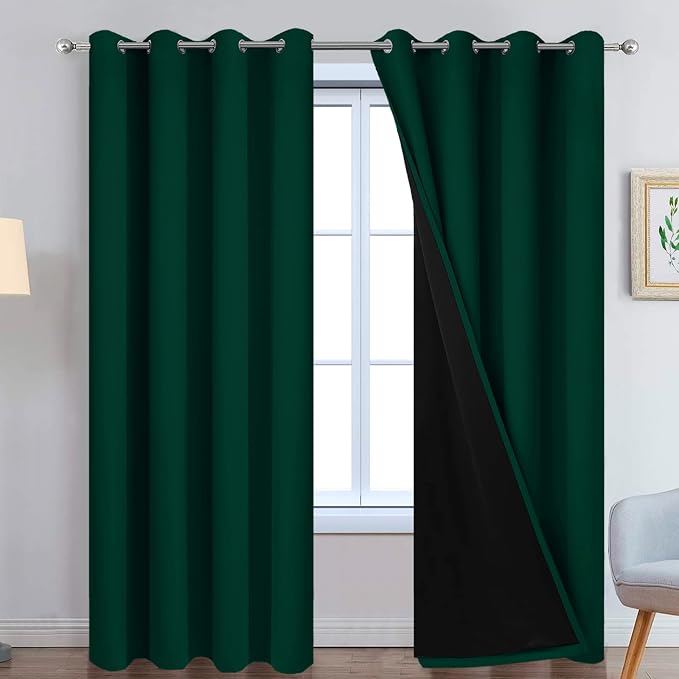 Yakamok Dark Green 100% Blackout Curtains 84 Inches Long 52" Wide 2 Panels | by Yakamok