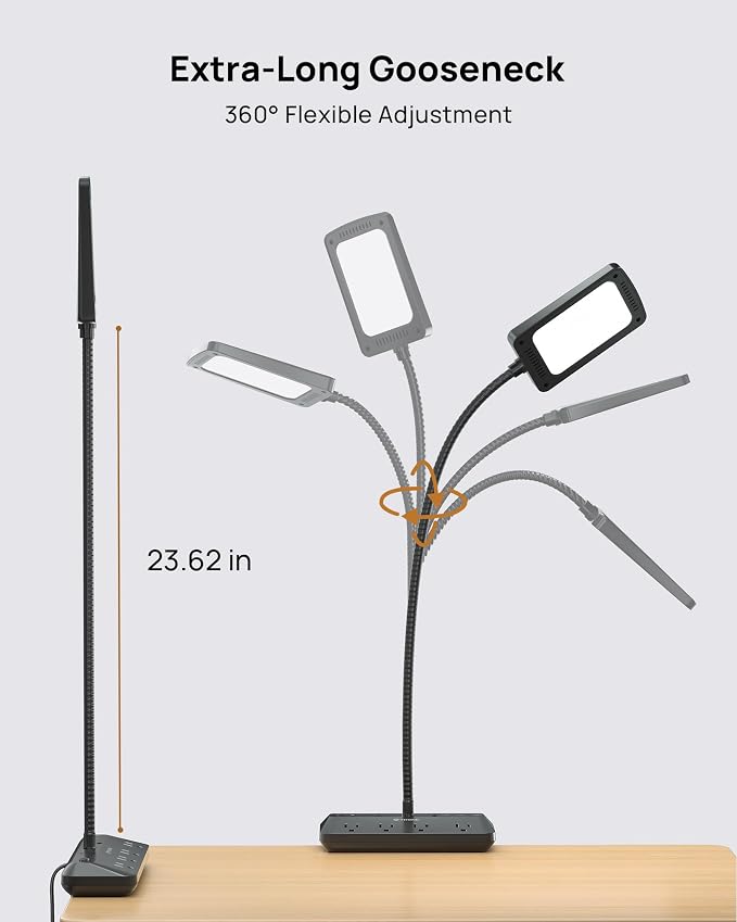TROND LED Desk Lamp with Clamp Power Strip, 6ft Flat Plug Extension Cord | Eye - Image 4