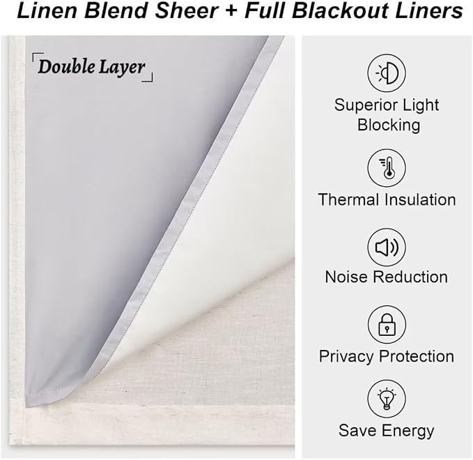 Natural Pinch Pleated Full Blackout Curtains Linen Blended Room Darkening - Image 5