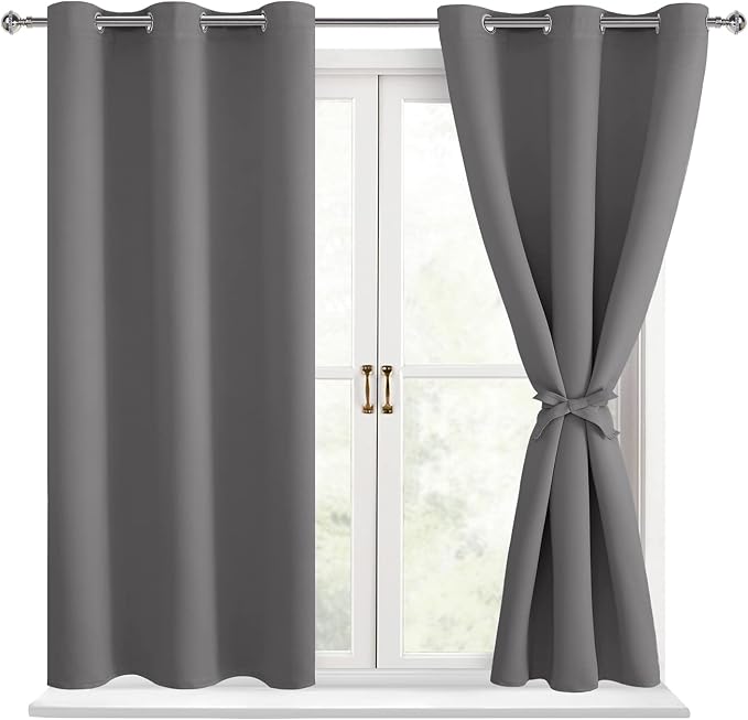 Blackout Curtains for Bedroom, Light Grey, 38 x 54 Inch, 2 Panels | Thermal by Hiasan