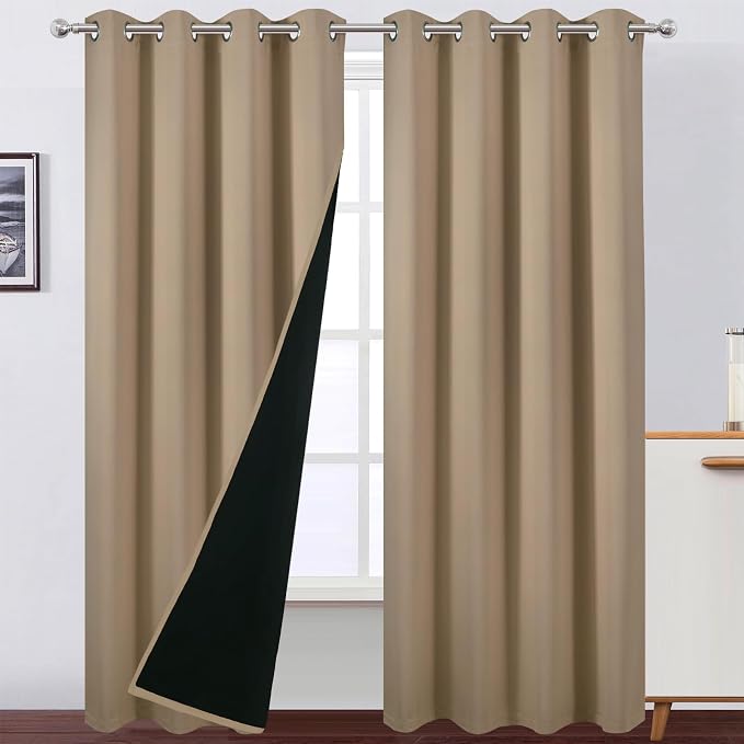 100% Blackout Curtains 84 Inch Long Natural Curtains 2 Panels by Lemomo