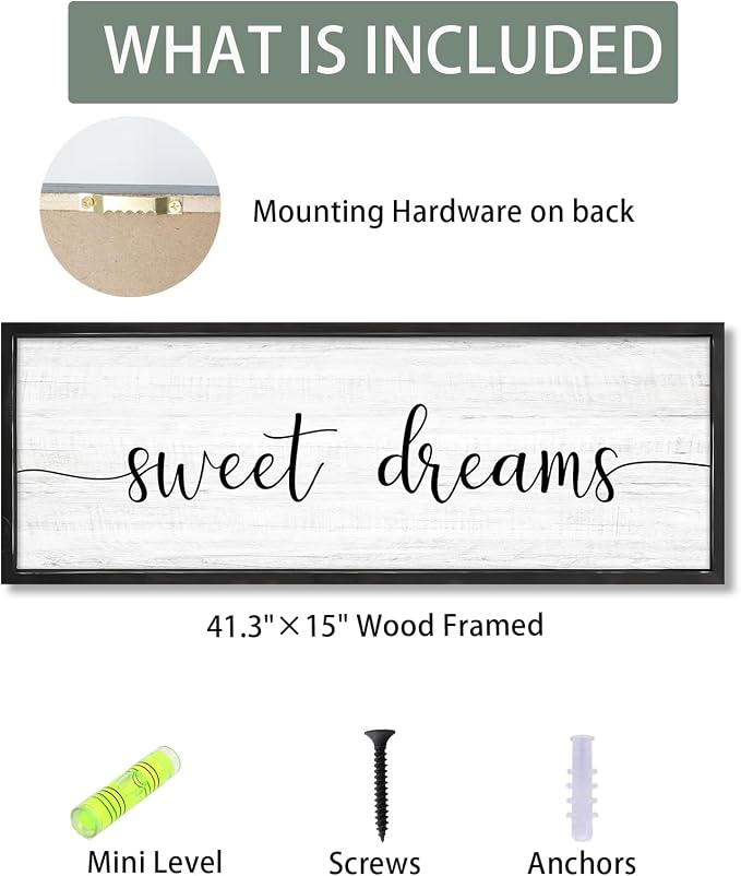 Sweet Dreams Wall Decor Above Bed 41.3''×15'' Large Farmhouse Wall Decor - Image 3