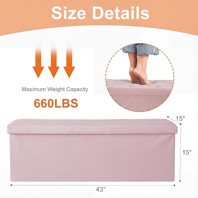 Sweetcrispy 43 Inch Folding Storage Ottoman Bench, Ottoman - Image 3
