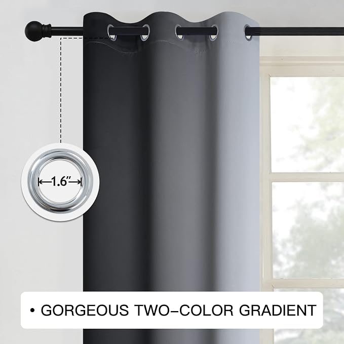 COSVIYA Grommet Ombre Black Room Darkening Curtains 36 inch - Image 3