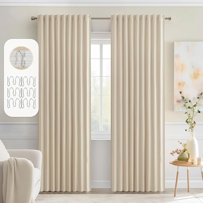 MIULEE Cream Beige Back Tab Blackout Curtains 52x84 Inch Length 2 Panel Set | by MIULEE