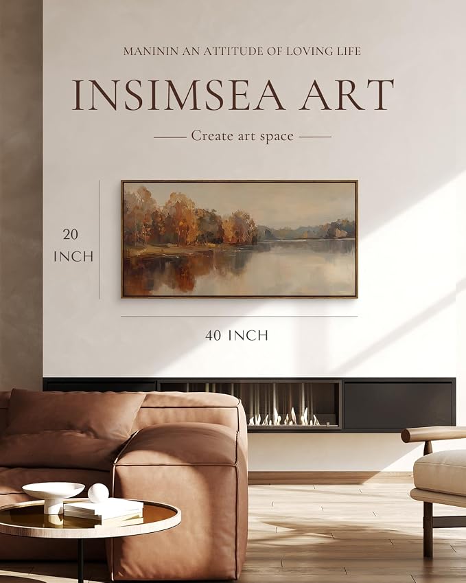 InSimSea Extra Large Framed Fall Wall Art, Autumn Lake Landscape, 20x40inch | - Image 2