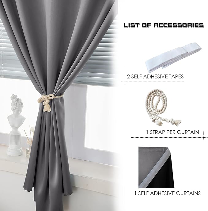 AJAZZ 100% Black Out Curtains Adhesive Blackout Temporary Curtain No Drilling - Image 4
