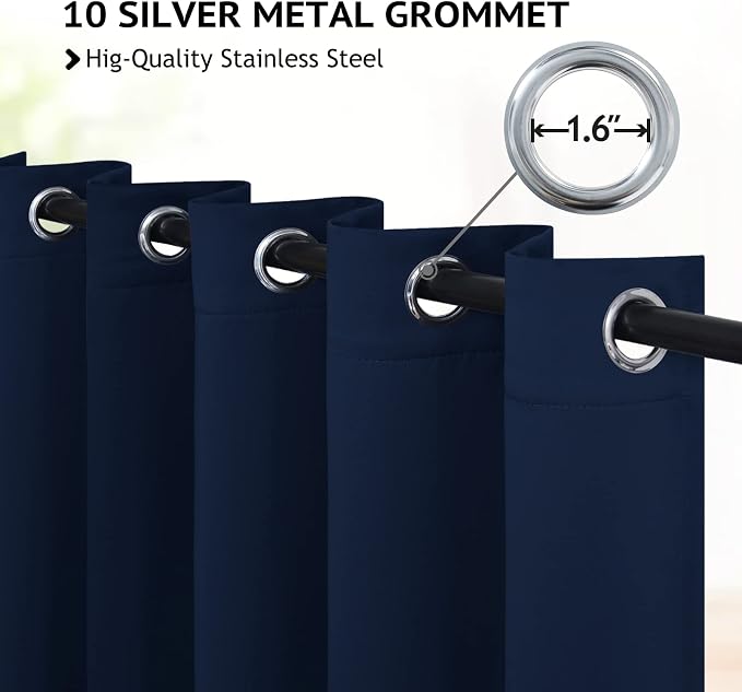 COSVIYA Grommet Room Darkening Navy Blue Curtains 63 inch Long - Image 2