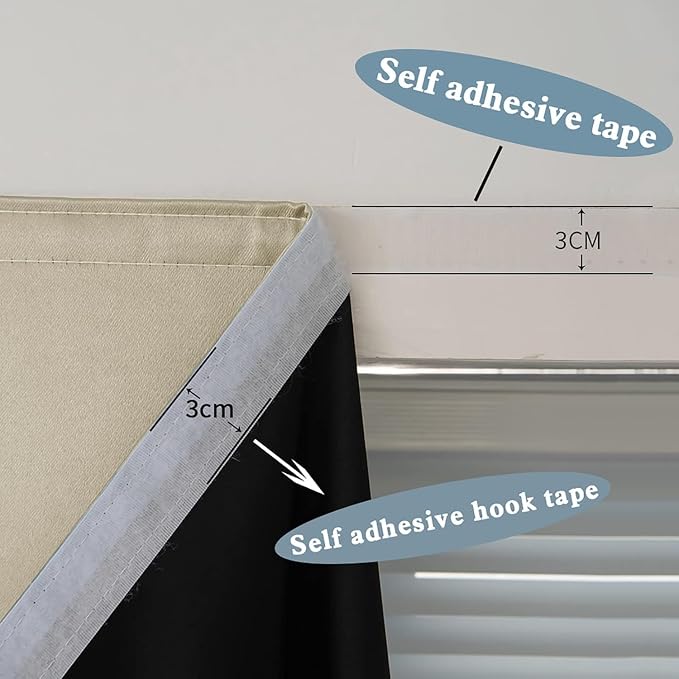 AJAZZ 100% Window Blinds Blackout Portable Black Out Curtains Adhesive Curtains - Image 7