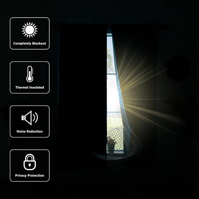 KOUFALL 48 Inch Curtains for Bathroom, Room Darkening Blackout Short Window - Image 5