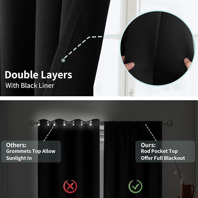 BGment Black Blackout Curtains for Living Room 108 Inch Length 2 Panels | - Image 6