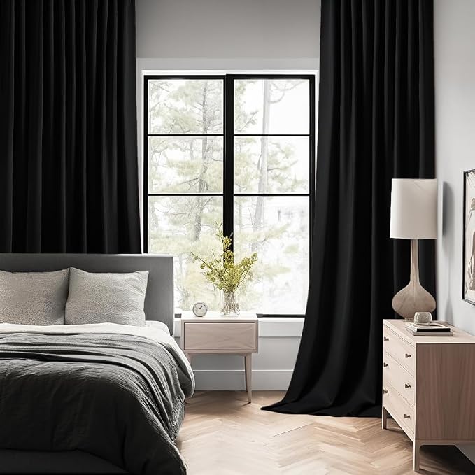 MIULEE Black Back Tab Blackout Curtains 52x94 Inch Long 2 Panels Set | Rod - Image 2