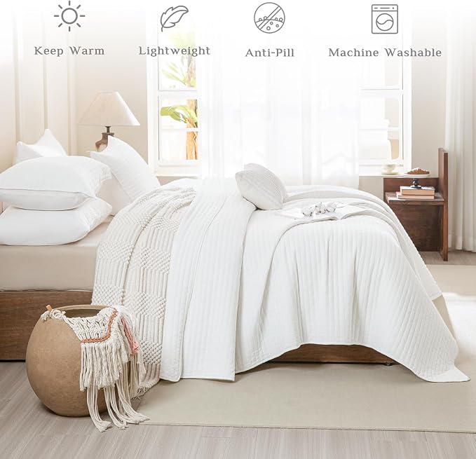 CozyTide Oversized King Bedspread 118"x106", Stone-Washed Cotton White - Image 2