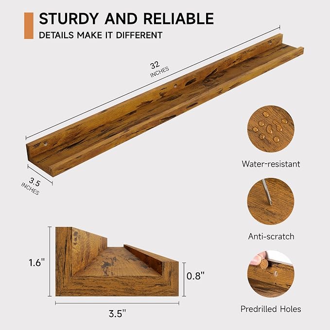 Fun Memories Picture Ledge Shelf, 40 Inch Floating Shelves Set of 2, Large - Image 3