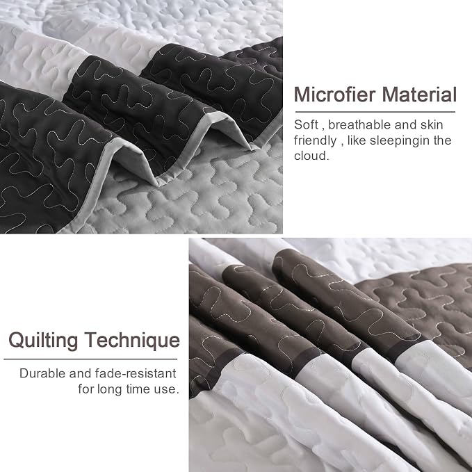 Dinjoy California King Striped Quilt Set, Breathable All-Season, 3-Piece Set - Image 5