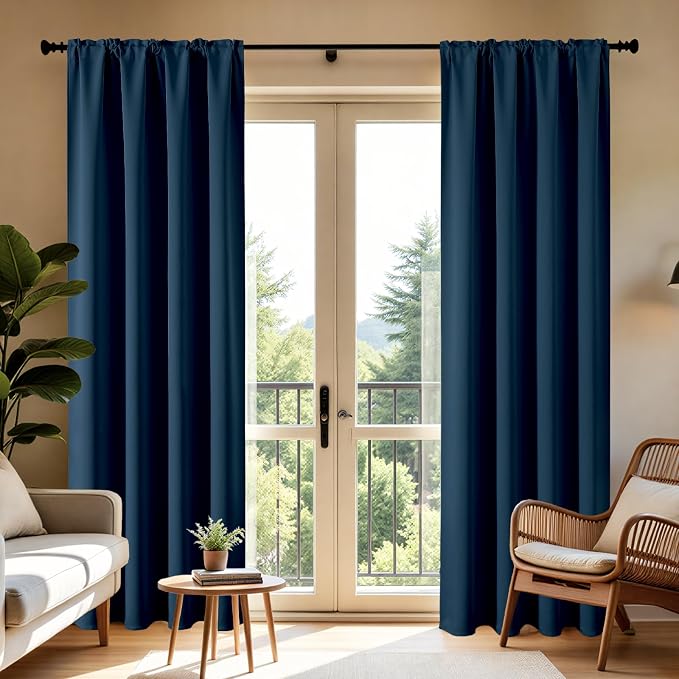 CUCRAF Navy Blue Blackout Curtains 108 inch Length 2 Panels Set, Rod Pocket - Image 8