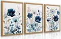 LLEEMPI Navy Blue Floral Wall Art Set of 3, 12x16 Wood Framed Canvas Prints | by Unknown