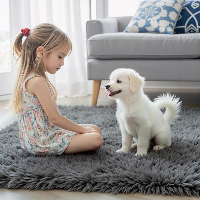 6x9 Shag Area Rug for Living Room, Dark Grey Soft Plush Fluffy Carpet | - Image 7