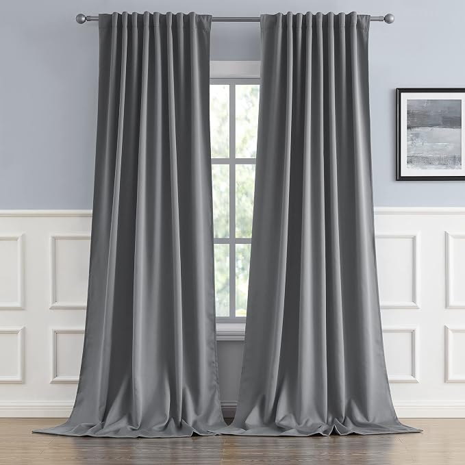 Extra Long Curtains 120 Inch Length, Back Tab and Rod Pocket Window Drapes by DUALIFE