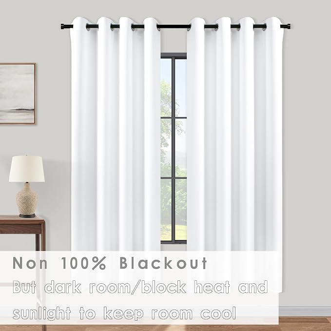 KOUFALL 64 Inch Curtains White Semi Blackout Curtains 2 Panels Set - Image 2