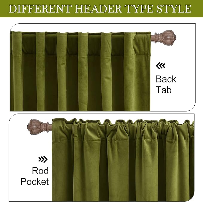 RYB HOME Green Curtains 108 inches Long, Plush Velvet Curtains, Thermal - Image 5