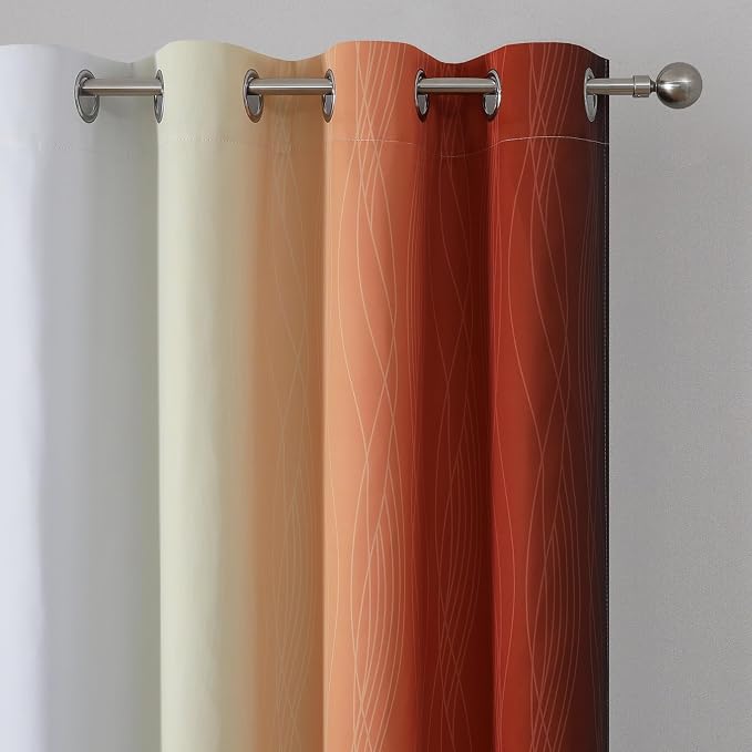 Burnt Orange and Greyish White Ombre Blackout Curtains 52Wx54L Inch Long | - Image 4