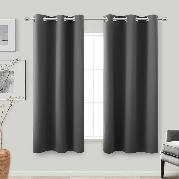 KOUFALL 48 Inch Long Black Out Curtains, Dark Grey by KOUFALL