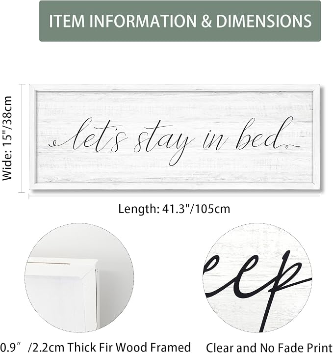 Lets Stay in Bed Wall Decor Above Bed 41.3''×15'' Large Farmhouse Wall Decor - Image 2