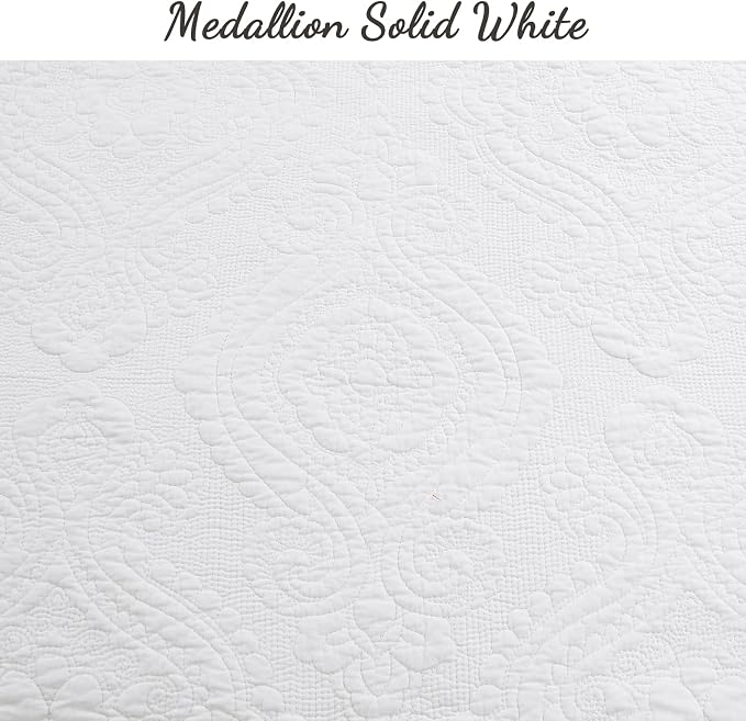 Cozy Line Home Fashions 100% Cotton Matelasse Medallion Solid White Luxury Chic - Image 3